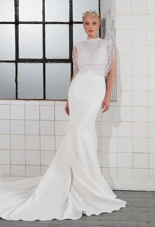 Paris by Avenue by Josephine Scott: Mermaid silhouette, high / halter neckline, sleeveless, satin