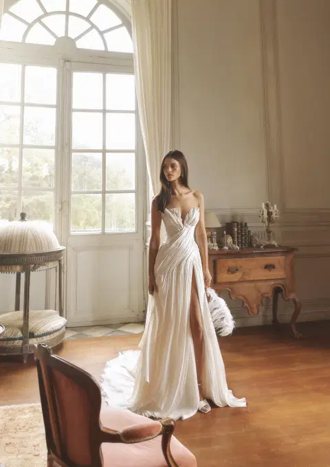 Kassel wedding dress by Wona Concept, satin, deep V-neck