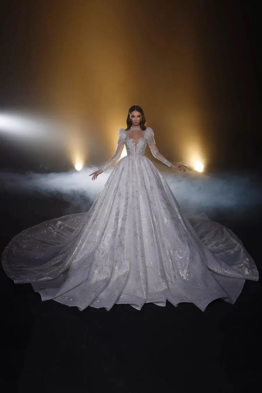 R 24-002 by Ricca Sposa: Ball Gown silhouette, illusion neckline, long sleeves, tulle