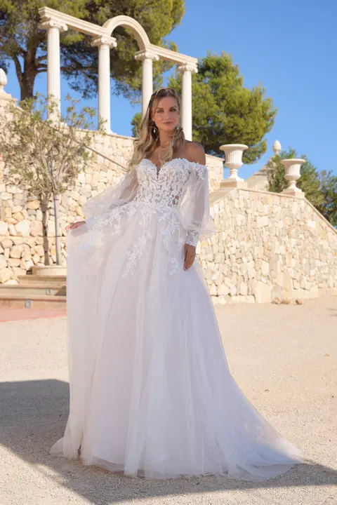 Aziza wedding dress by Azuree Bridal, A-line, lace