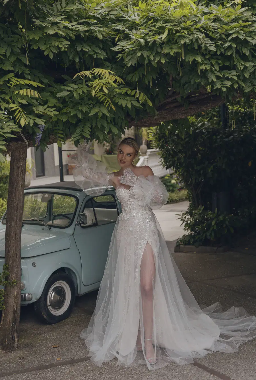 Paola 24-023 by Ricca Sposa: Fit & Flare silhouette, sweetheart neckline, detachable sleeves, lace