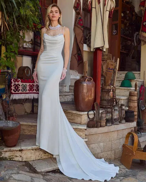 LA25120 Raina wedding dress by Calla Blanche, trumpet, satin
