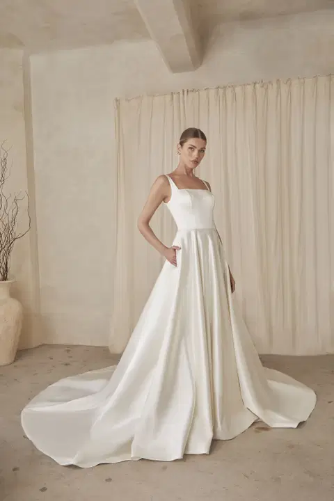 Atlas wedding dress by Casablanca Bridal, A-line, satin