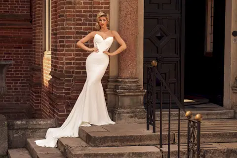Style DC023B wedding dress by Danielle Couture, mermaid, crepe