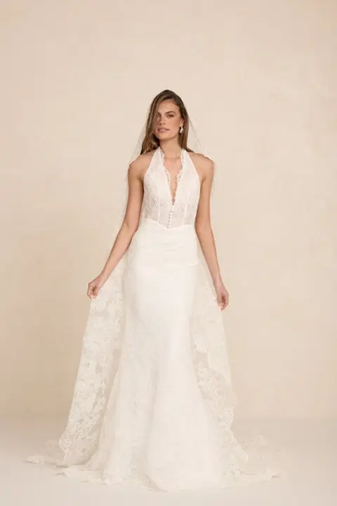Eloise wedding dress by MWL Bride, lace, deep V-neck