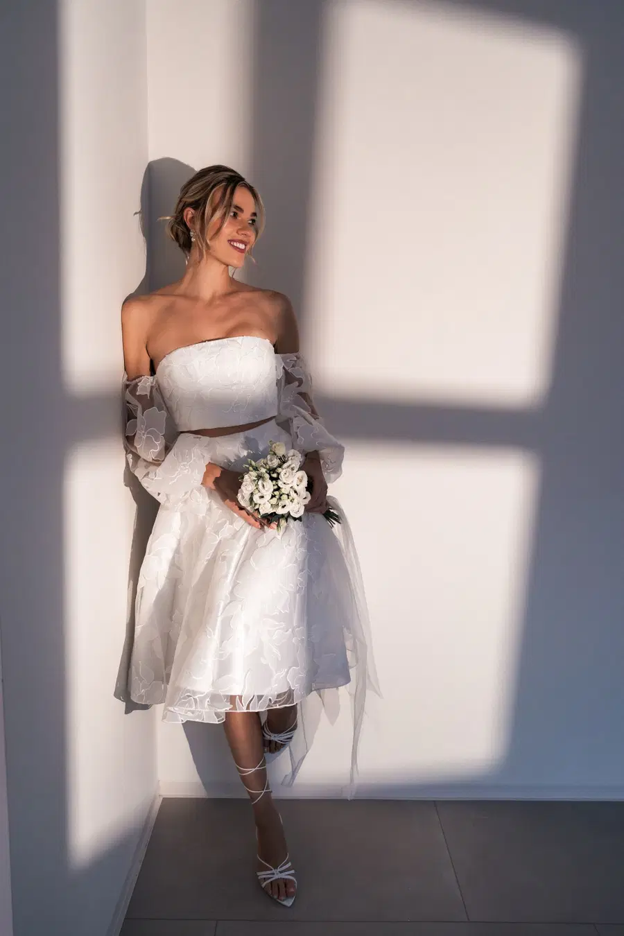 Millie Top & Rock by Fan Xia: Short silhouette, straight neckline, tulle