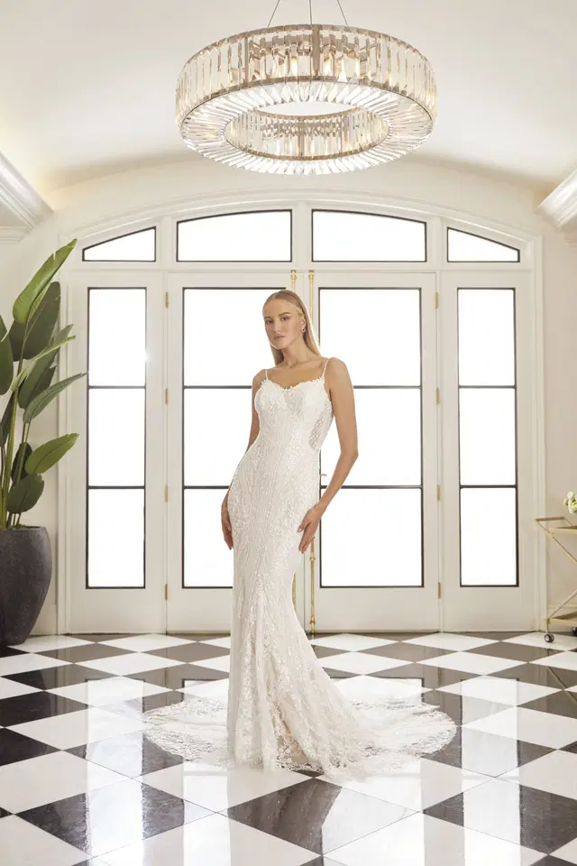 Virginia by Casablanca Bridal: sweetheart neckline, short sleeves, tulle, cathedral train