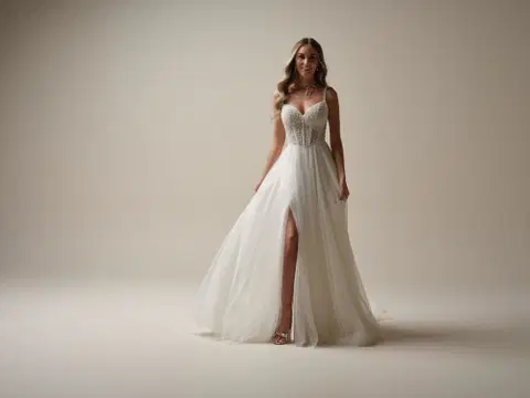 Gretchen wedding dress by Maggie Sottero, A-line, organza