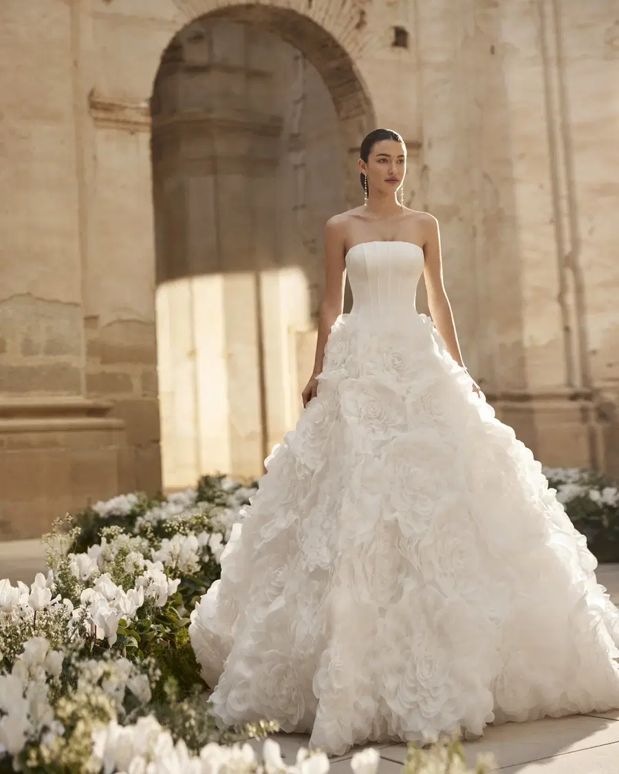 Myla by Aire Barcelona: Ball Gown silhouette, straight neckline, crepe