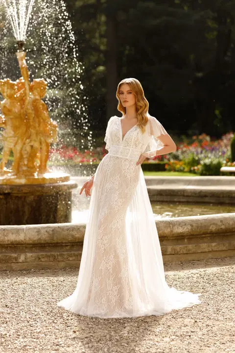 Style 1080 wedding dress by Angela Bianca, A-line, lace