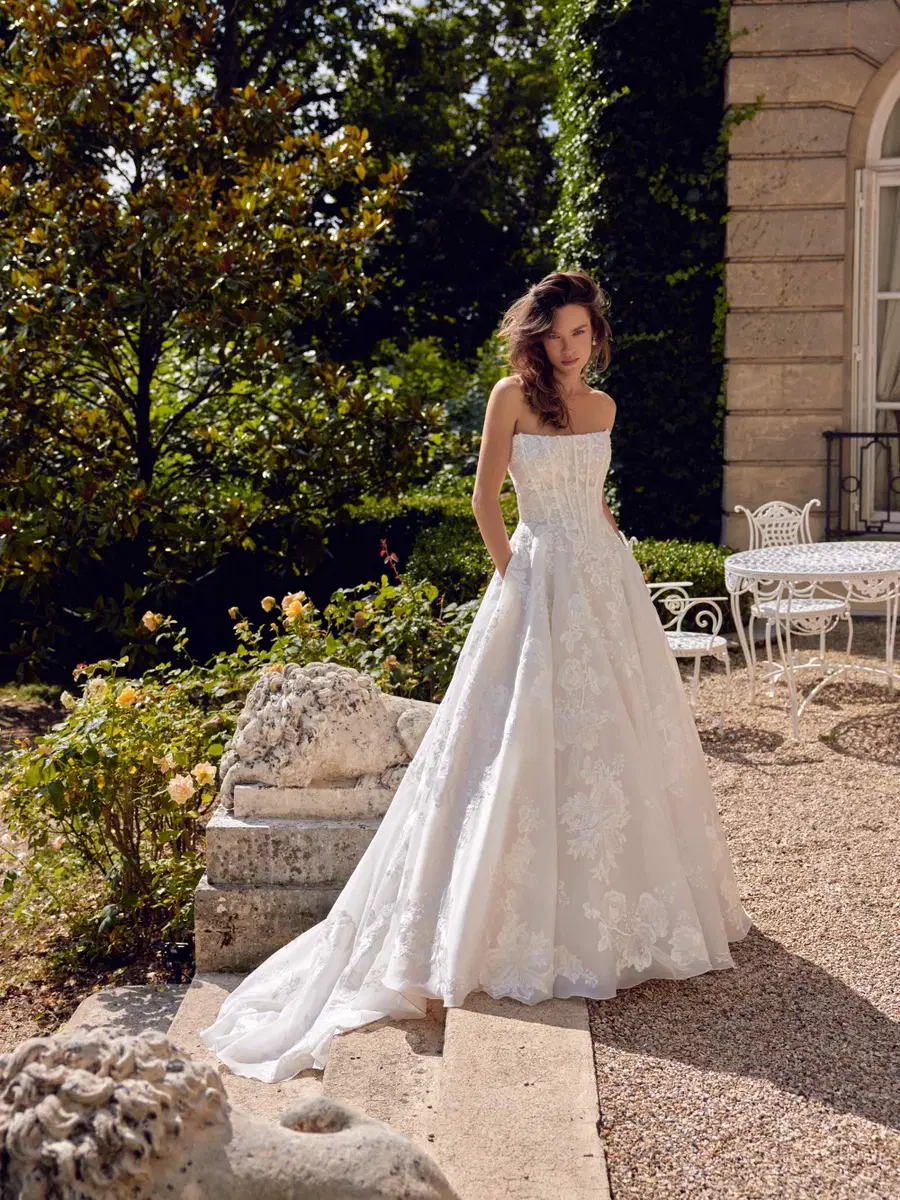 Monet by Justin Alexander: Ball Gown silhouette, straight neckline, sleeveless, lace