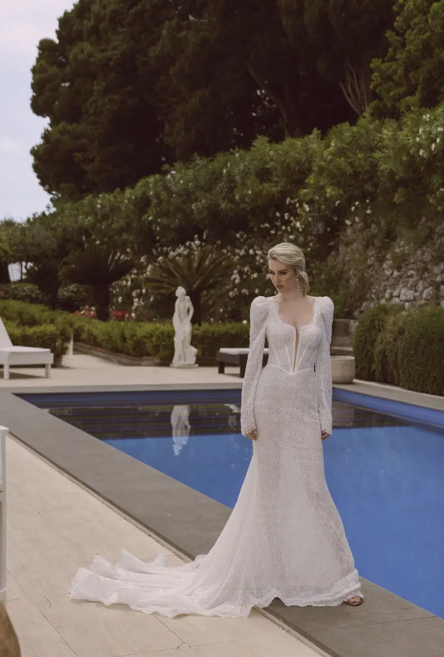 Alice 24-003 by Ricca Sposa: Mermaid silhouette, boat neck neckline, long sleeves, lace