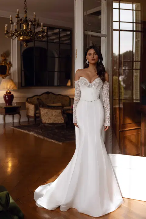 Briar wedding dress by Tina Valerdi, trumpet, satin