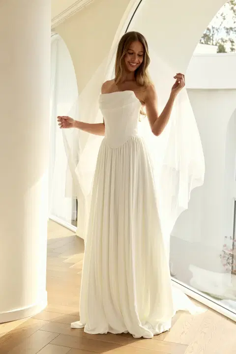 Tate wedding dress by MWL Bride, A-line, satin