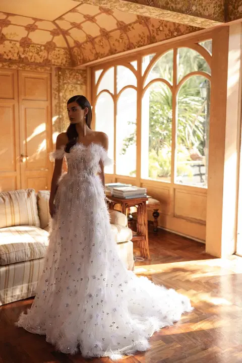 Solene wedding dress by Tina Valerdi, trumpet, tulle