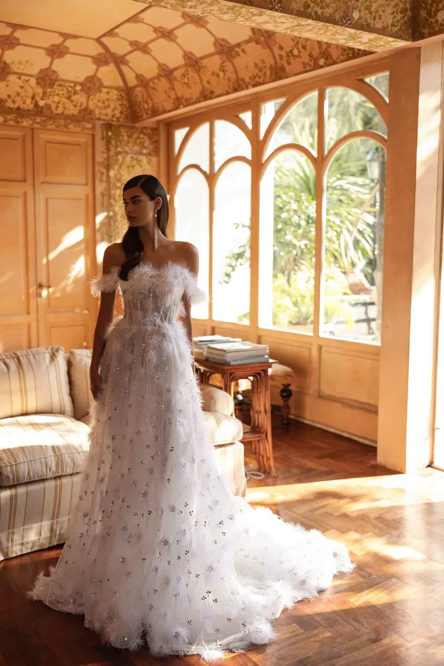 Solene by Tina Valerdi: Trumpet silhouette, off-shoulder neckline, sleeveless, tulle