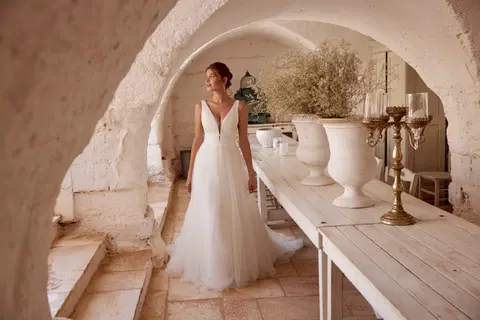 Style 66384 wedding dress by Lillian West, A-line, tulle