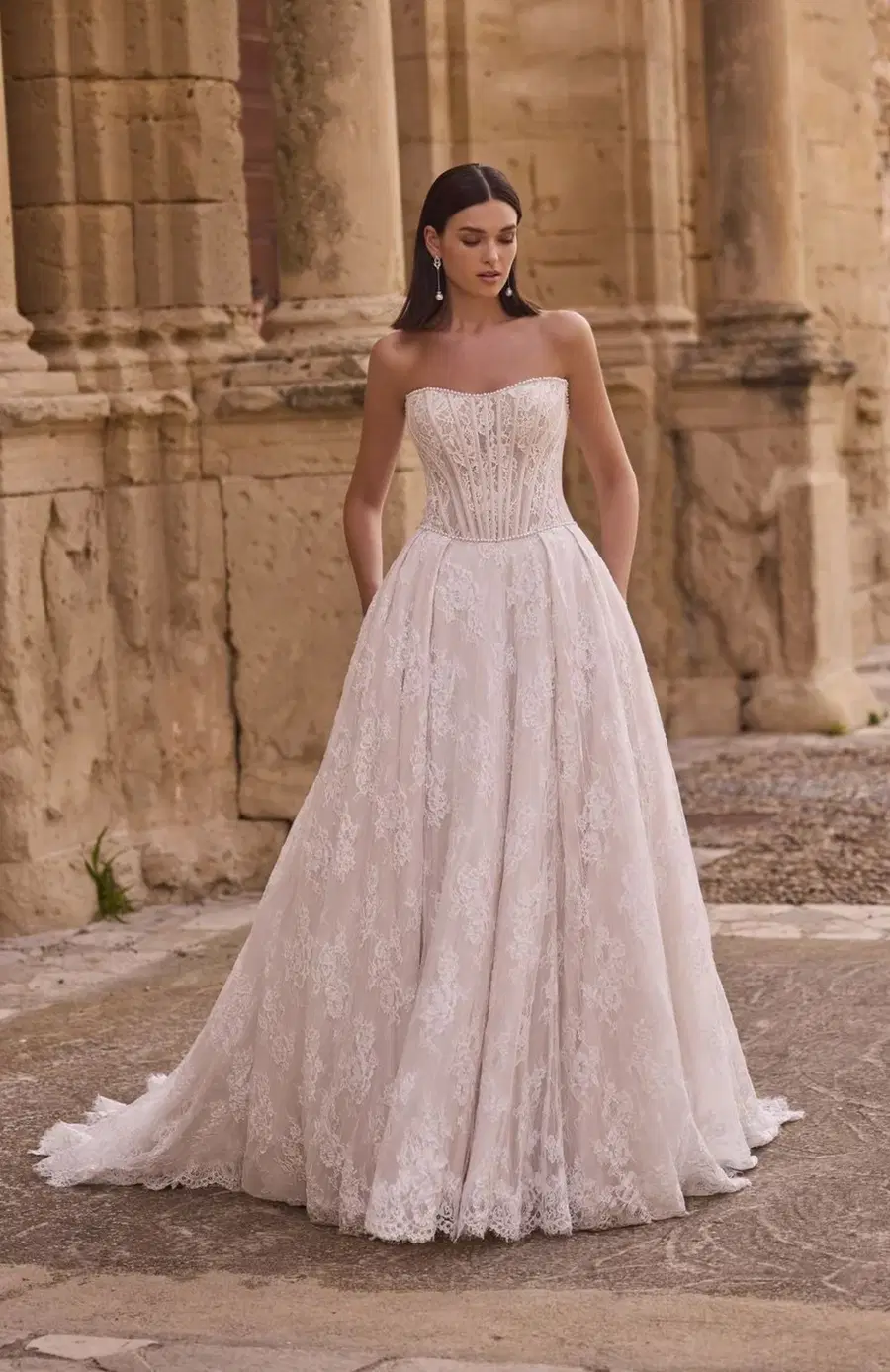 Hailey A by Veni Infantino: Ball Gown silhouette, separate sleeves, lace