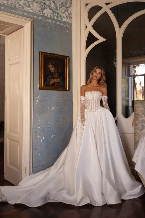 Leontine wedding dress by Tina Valerdi, ball gown, satin