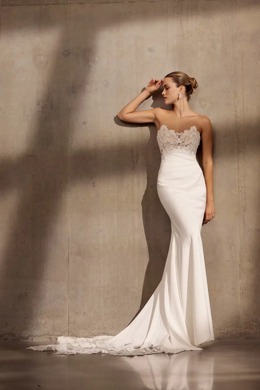 Waldorf by Avenue by Josephine Scott: Mermaid silhouette, sweetheart neckline, long sleeves, crepe