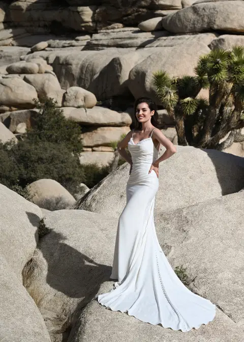 Escondido wedding dress by Dando London, trumpet, crepe