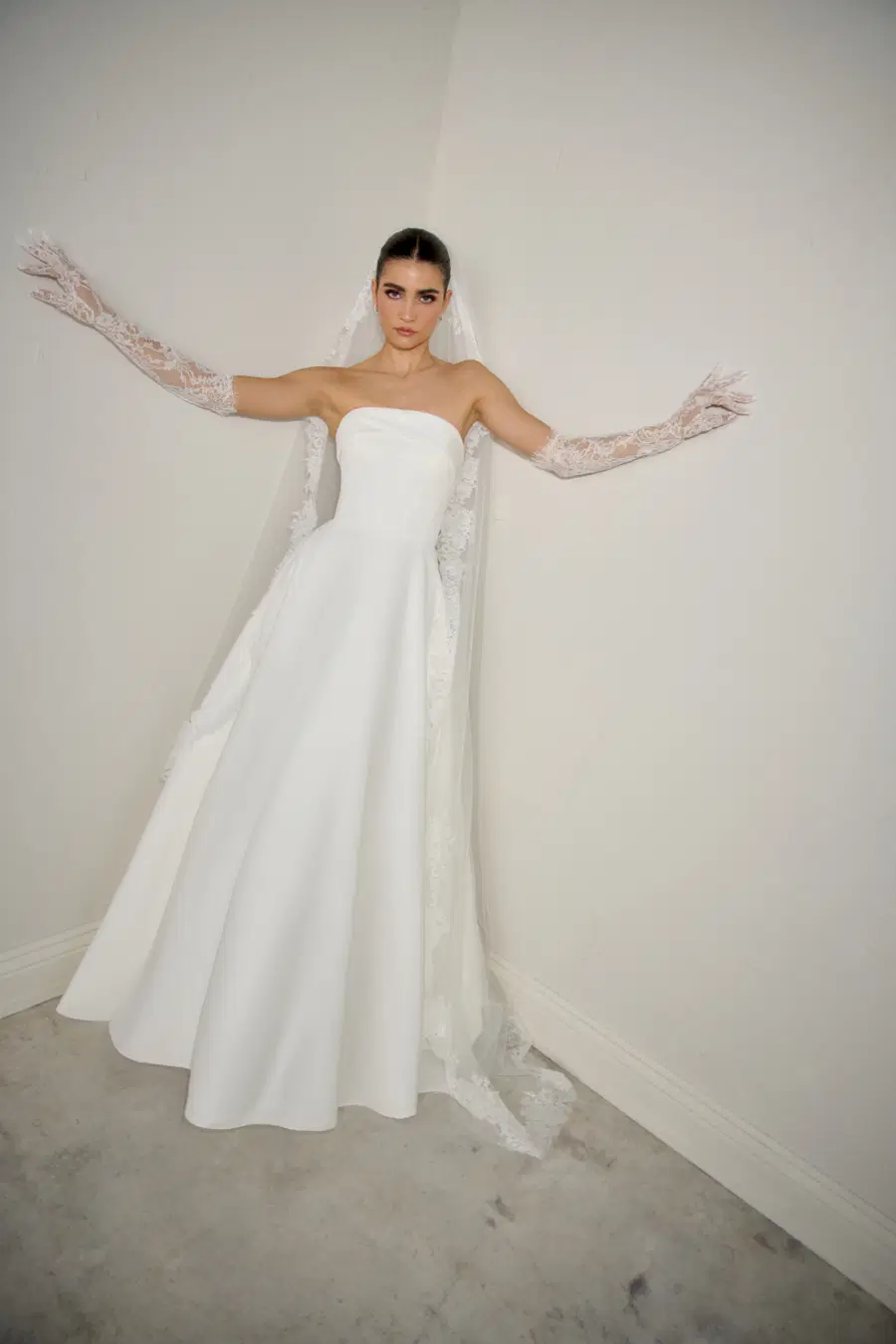 Empressa by Justin Alexander Signature: A-Line silhouette, straight neckline, satin