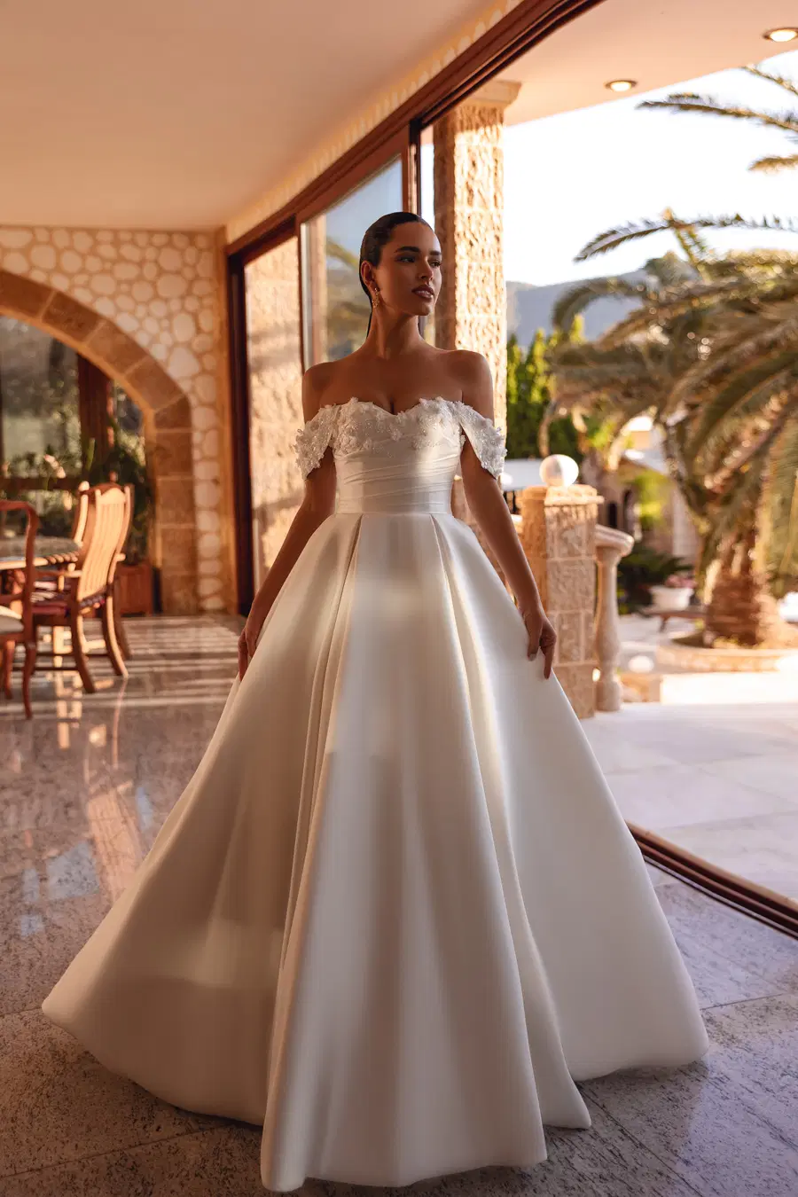 8256 by Demetrios: Ball Gown silhouette, sweetheart neckline, sleeveless, lace