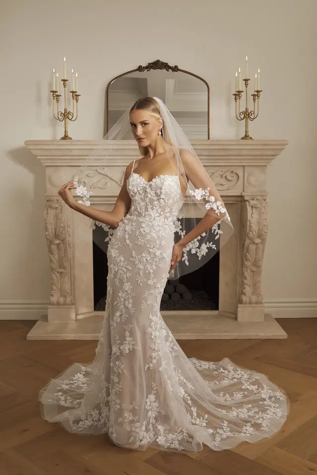 Meredith by Casablanca Bridal: Fit & Flare silhouette, sweetheart neckline, short sleeves, tulle