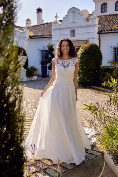 Style 66415 wedding dress by Lillian West, A-line, chiffon