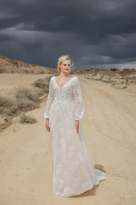 Style DT300 wedding dress by Duett, A-line, lace