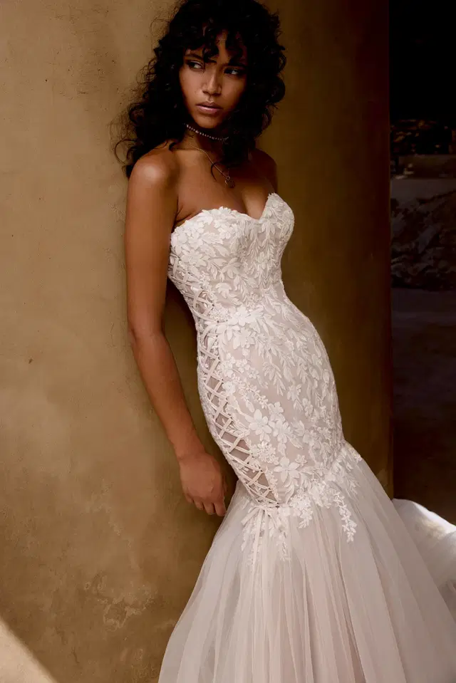 66465 by Lillian West: Trumpet silhouette, sweetheart neckline, sleeveless, lace