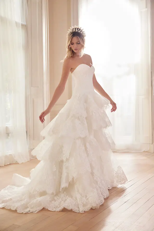 Josephine by Josephine Scott: Ball Gown silhouette, sweetheart neckline, long sleeves, lace