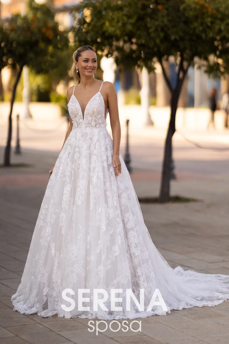 5550 by Serena Bridal: A-Line silhouette, deep V-neck neckline, lace
