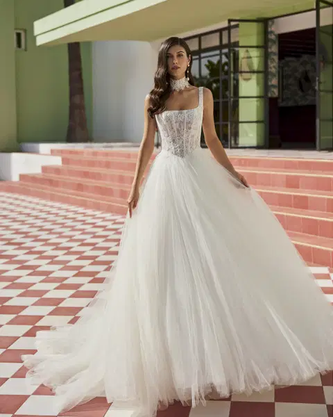 Jillyn wedding dress by Luna Novias, ball gown, lace