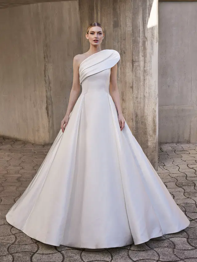 MAIDEN by Pronovias: Princess silhouette, straight neckline, sleeveless, mikado
