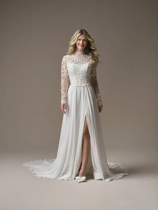 Georgina by Rebecca Ingram: A-Line silhouette, cat eye neckline, chiffon