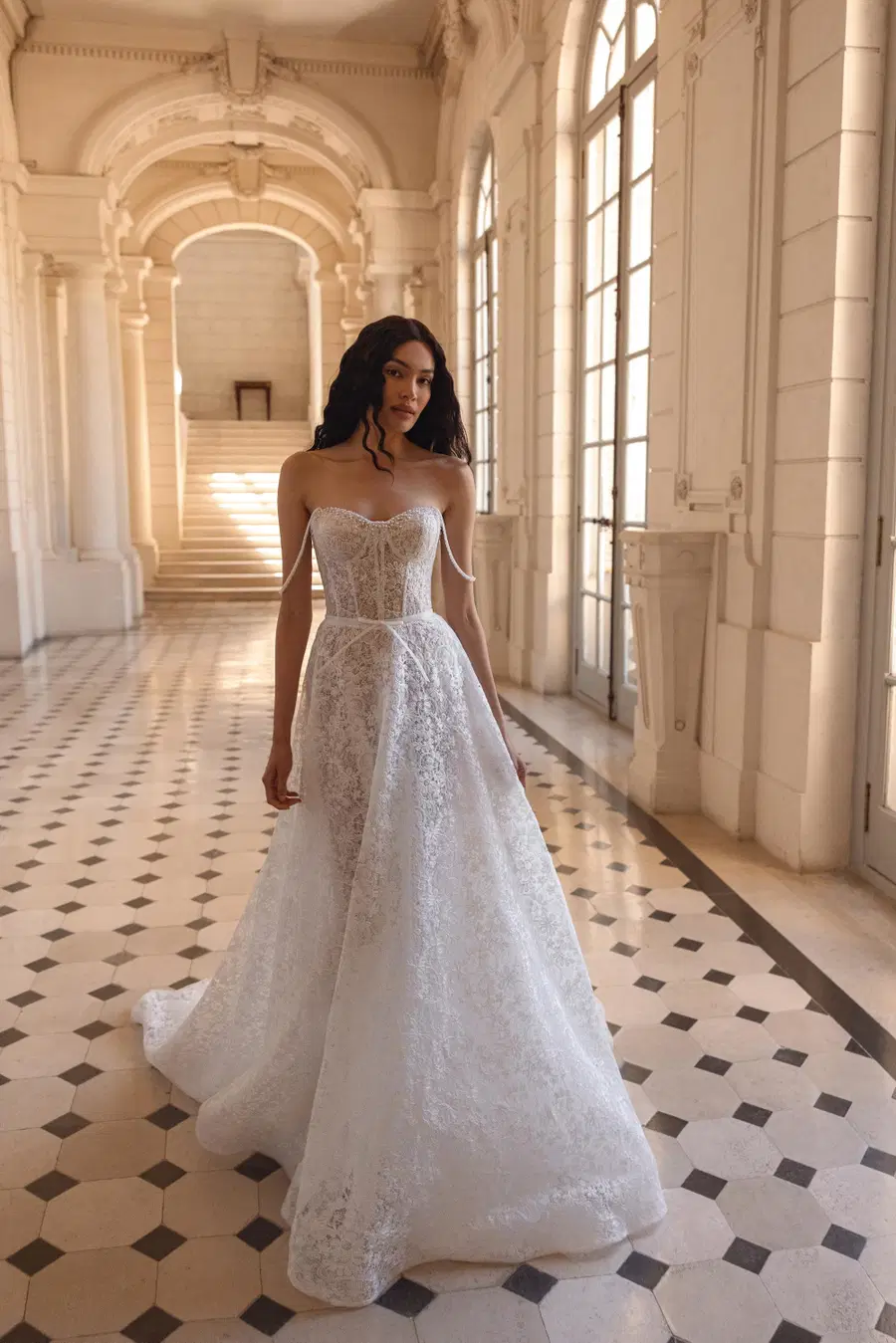 Kallirroi by Ella Novia: A-Line silhouette, sweetheart neckline, sleeveless, lace