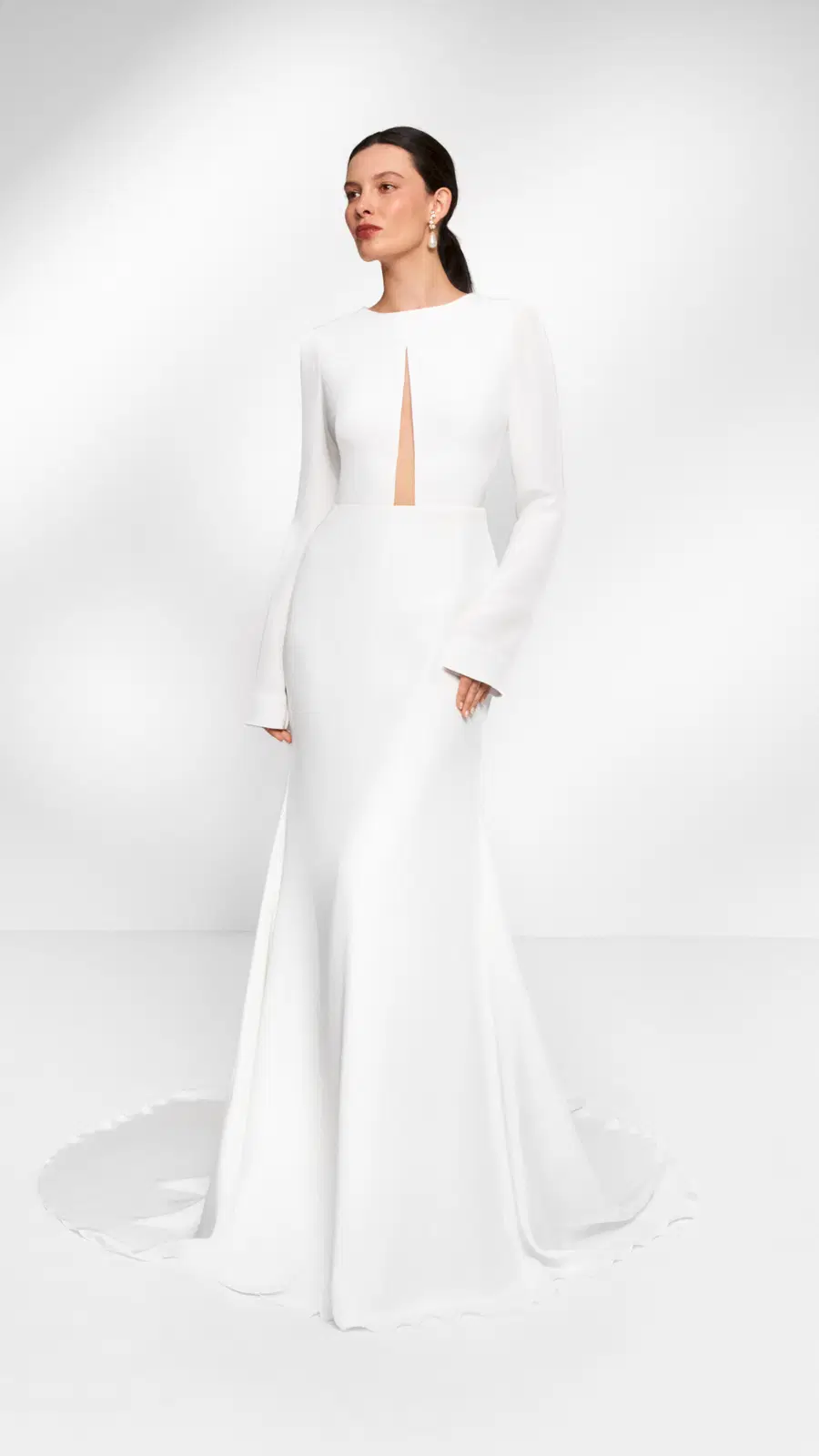 Lucy by Anna Kara: Fit & Flare silhouette, scoop neckline, long sleeves, crepe