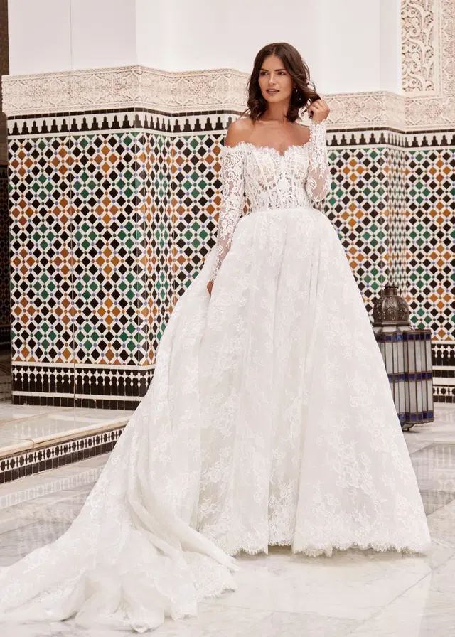 AN AFFAIR TO REMEMBER by Dando London: Ball Gown silhouette, sweetheart neckline, long sleeves, lace