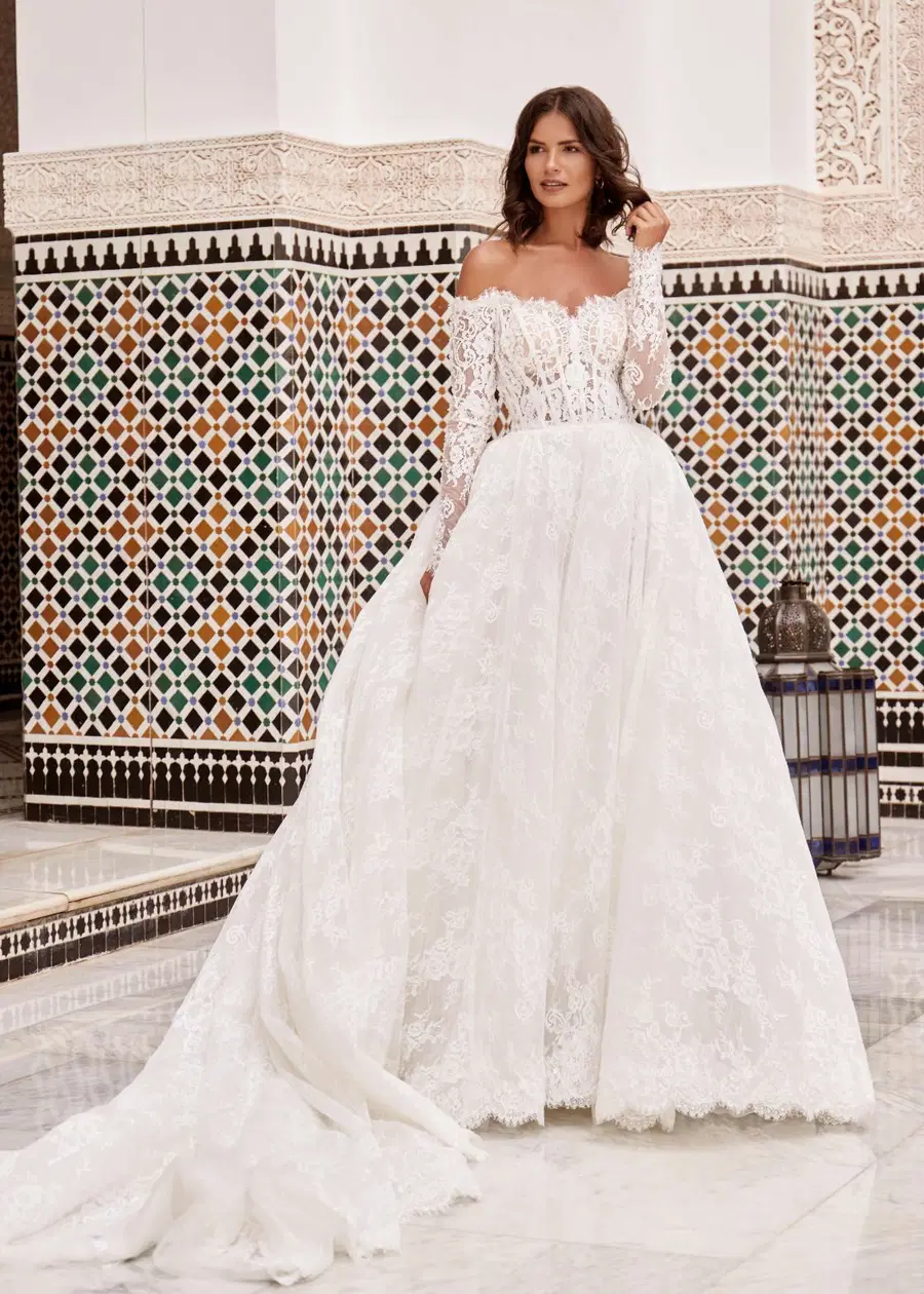 AN AFFAIR TO REMEMBER by Dando London: Ball Gown silhouette, sweetheart neckline, long sleeves, lace