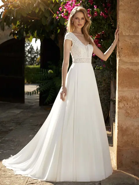 Lena wedding dress by Bianco Evento, A-line, lace