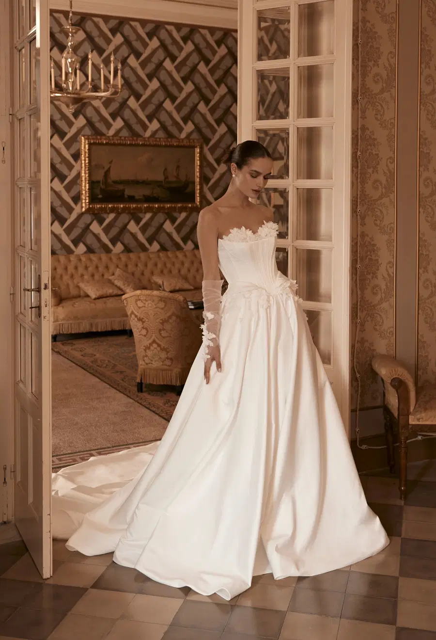 Matilda 25-001 by Ricca Sposa Atelier: Ball Gown silhouette, sweetheart neckline, lace, cathedral train