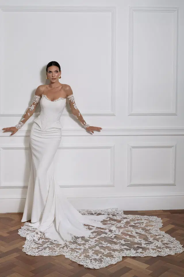 Chamonix by Avenue by Josephine Scott: Trumpet silhouette, sweetheart neckline, long sleeves, lace