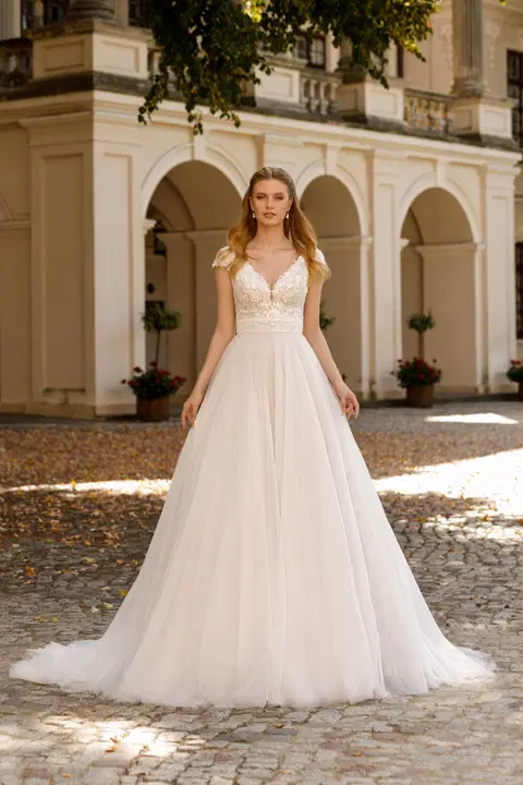 Style 1102+8009 wedding dress by Angela Bianca, ball gown, lace