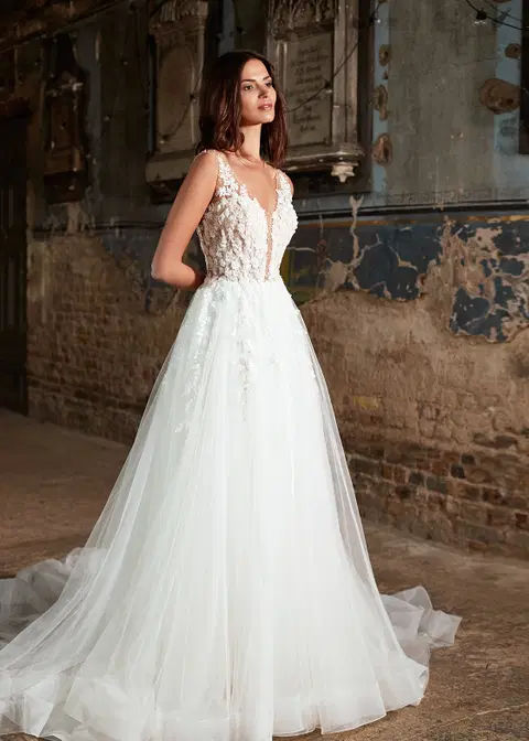 Velvet Orchid wedding dress by Dando London, A-line, tulle