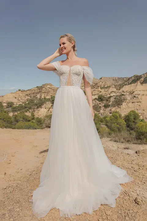 Style DT101 wedding dress by Duett, A-line, tulle