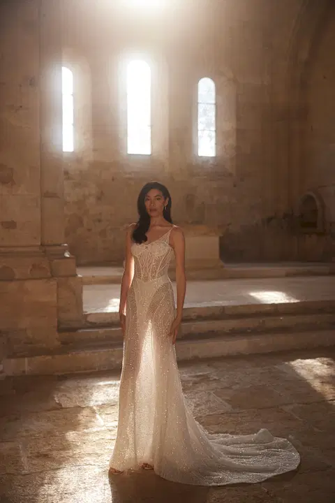 Jacqueline Laurent wedding dress by Innocentia Divina, straight, lace