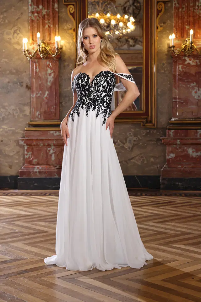 Clover by Azuree Bridal: A-Line silhouette, deep V-neck neckline, sleeveless, chiffon