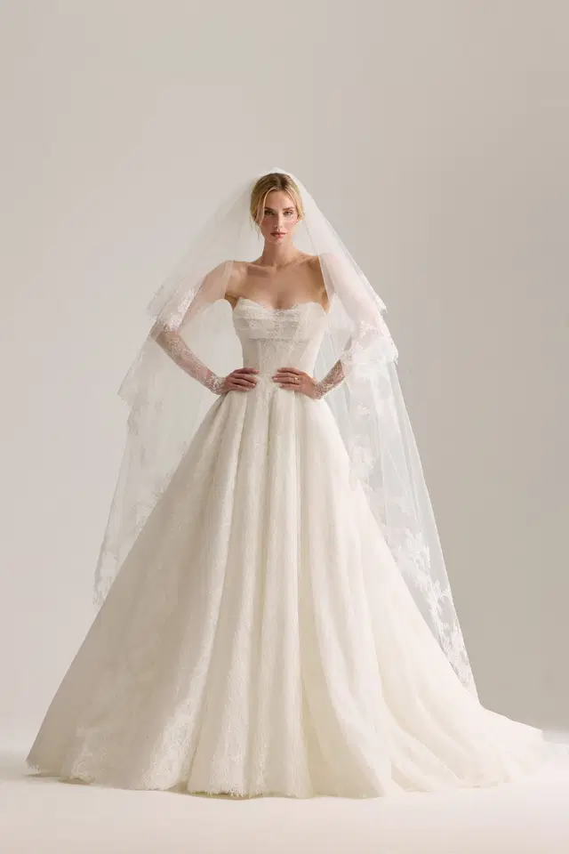 Elodie by Josephine Scott: Ball Gown silhouette, sweetheart neckline, long sleeves, lace