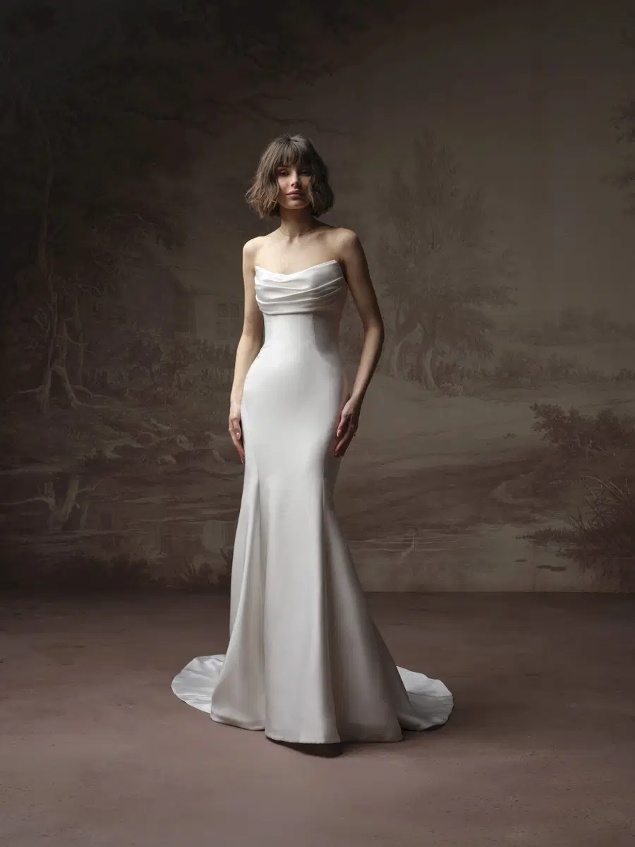 KAYLA by Rebecca Ingram: Fit & Flare silhouette, cat eye neckline, satin